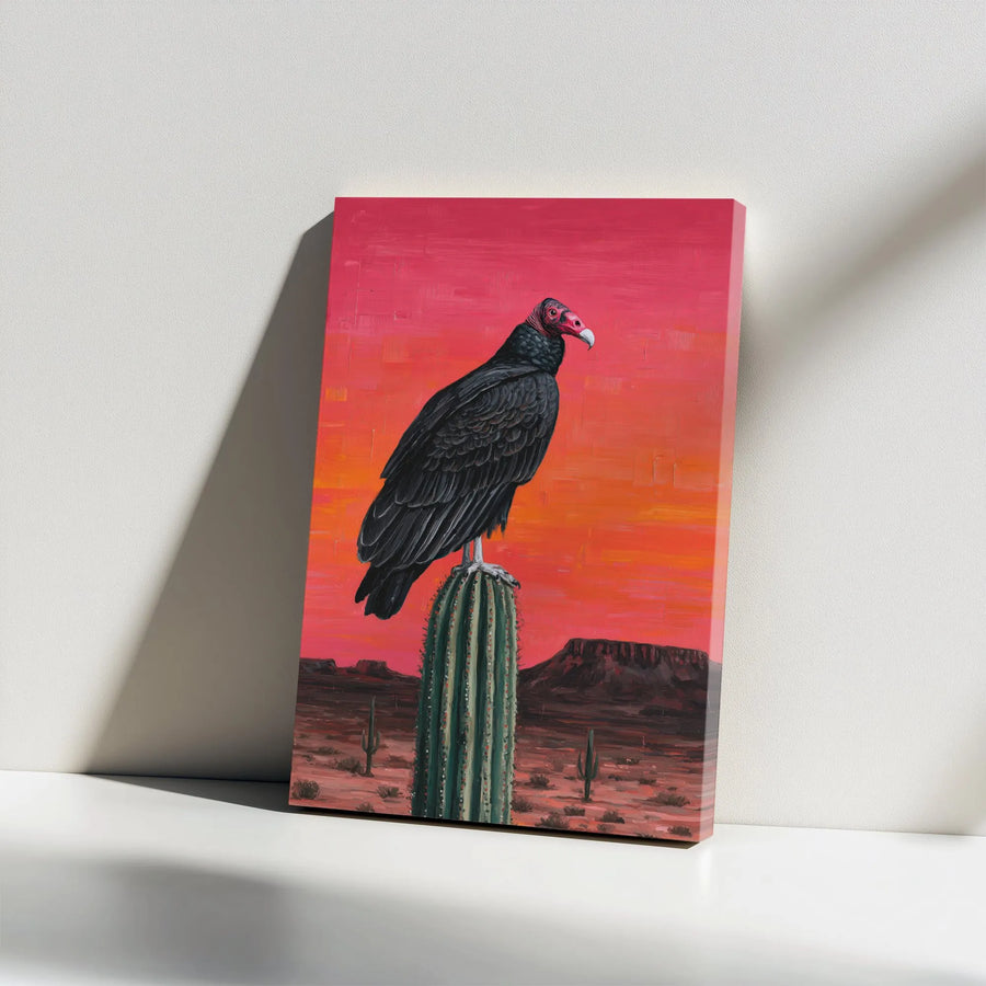 Turkey Vulture Canvas Wall Art | Saguaro Cactus Desert Sunset Print | 1.25 Inch Gallery Wrap | Southwestern Home Decor for Nature Lovers