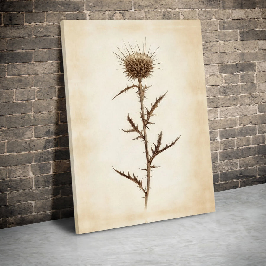 Vintage Botanical Thistle Wall Art | Antique Sketch Flower Print | Premium Gallery-Wrapped Canvas | Home Office Decor Gift