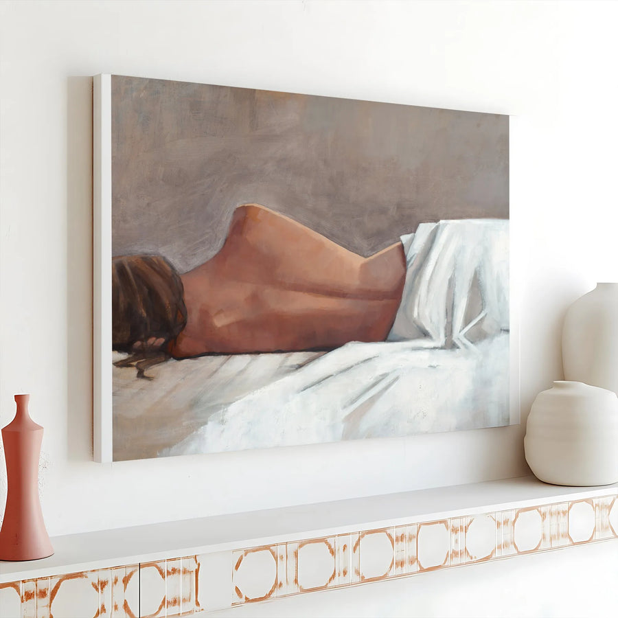 Figurative Woman in Bed Canvas Art | Modern Impressionist Painting Style | Premium Gallery Wrapped Canvas | Collector's Bedroom Wall Art Decor