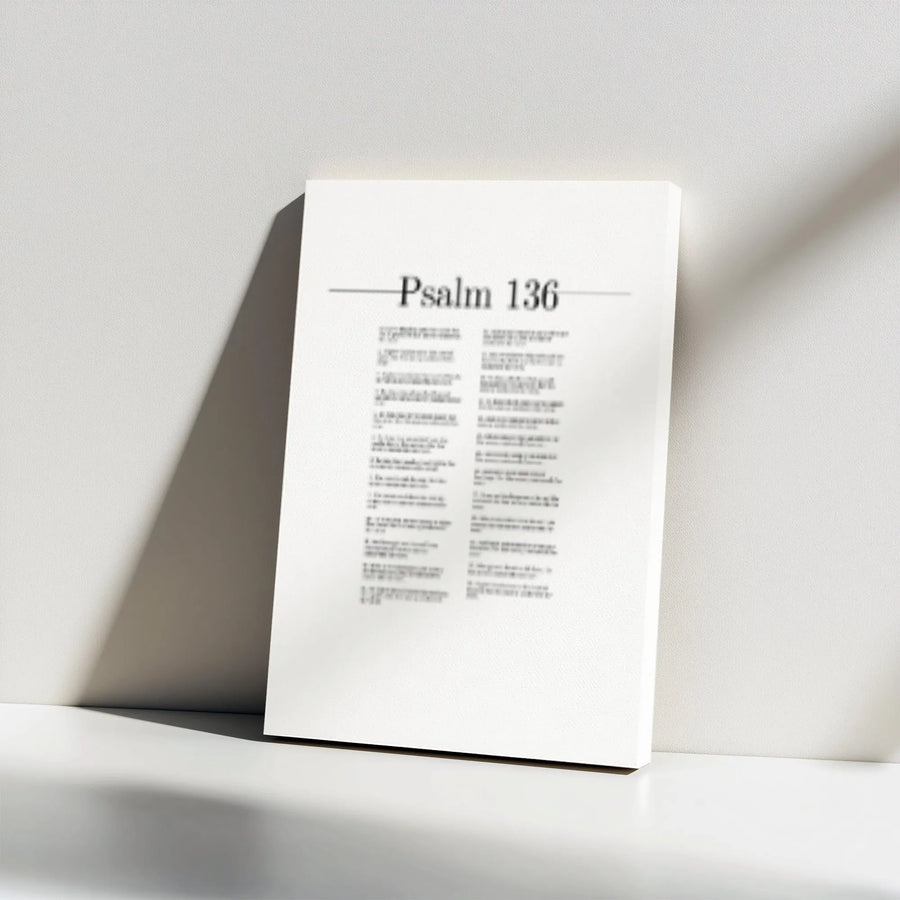 Psalm 136 Bible Verse Canvas Wall Art | Minimalist Scripture Text Print | Premium 1.25" Gallery Wrap | Religious Home Decor Gift for Believers
