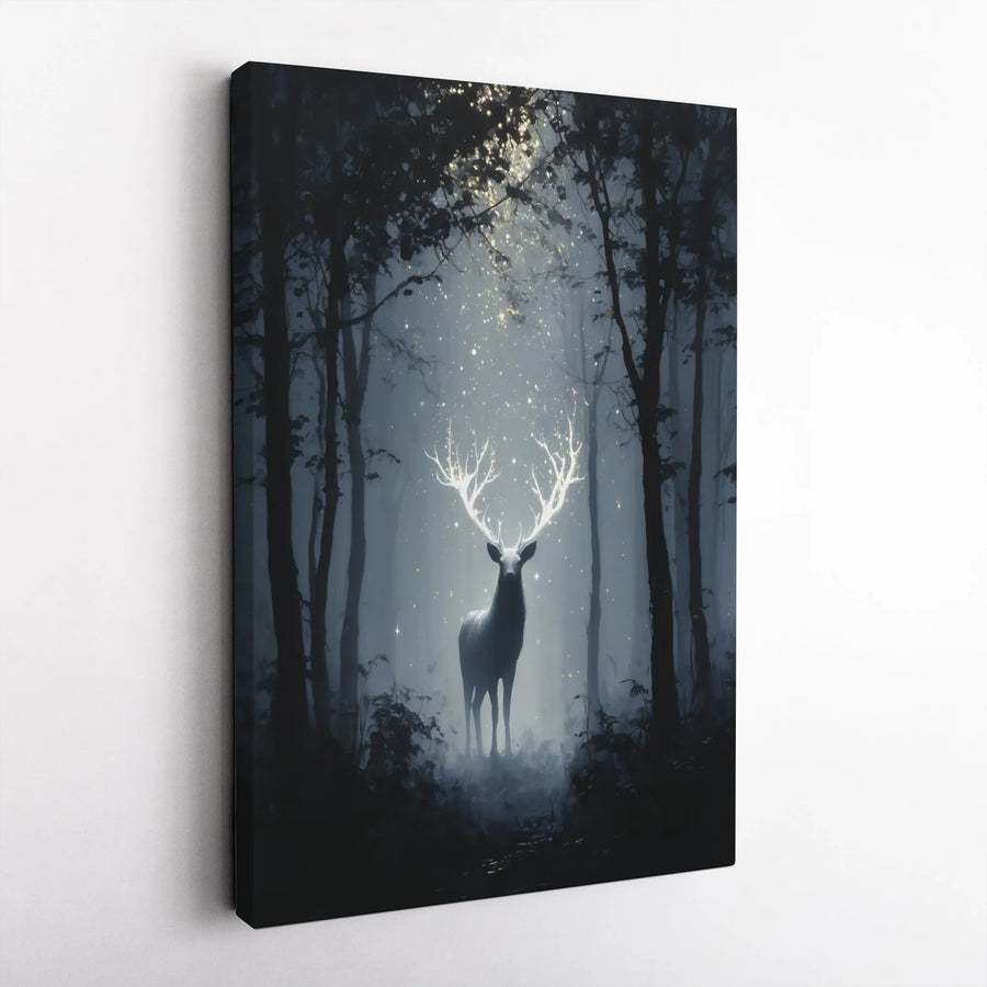 Mystical Forest Stag Canvas Art | Glowing Antlers Wildlife Wall Decor | Premium Gallery Wrap Print | Enchanted Nature Home Gift