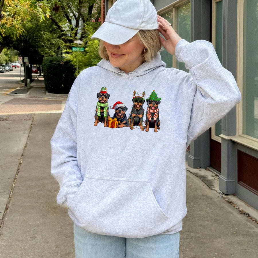 Rottweiler Christmas Hoodie | Festive Dog Holiday Graphic Sweatshirt | Cotton-Blend Premium Apparel | Perfect Gift For Dog Lovers And Owners