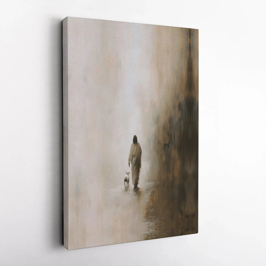 Jesus Walking With Lamb Canvas Print | Abstract Christian Wall Art | Premium Gallery-Wrapped Fade-Resistant Decor | Religious Gift for Home