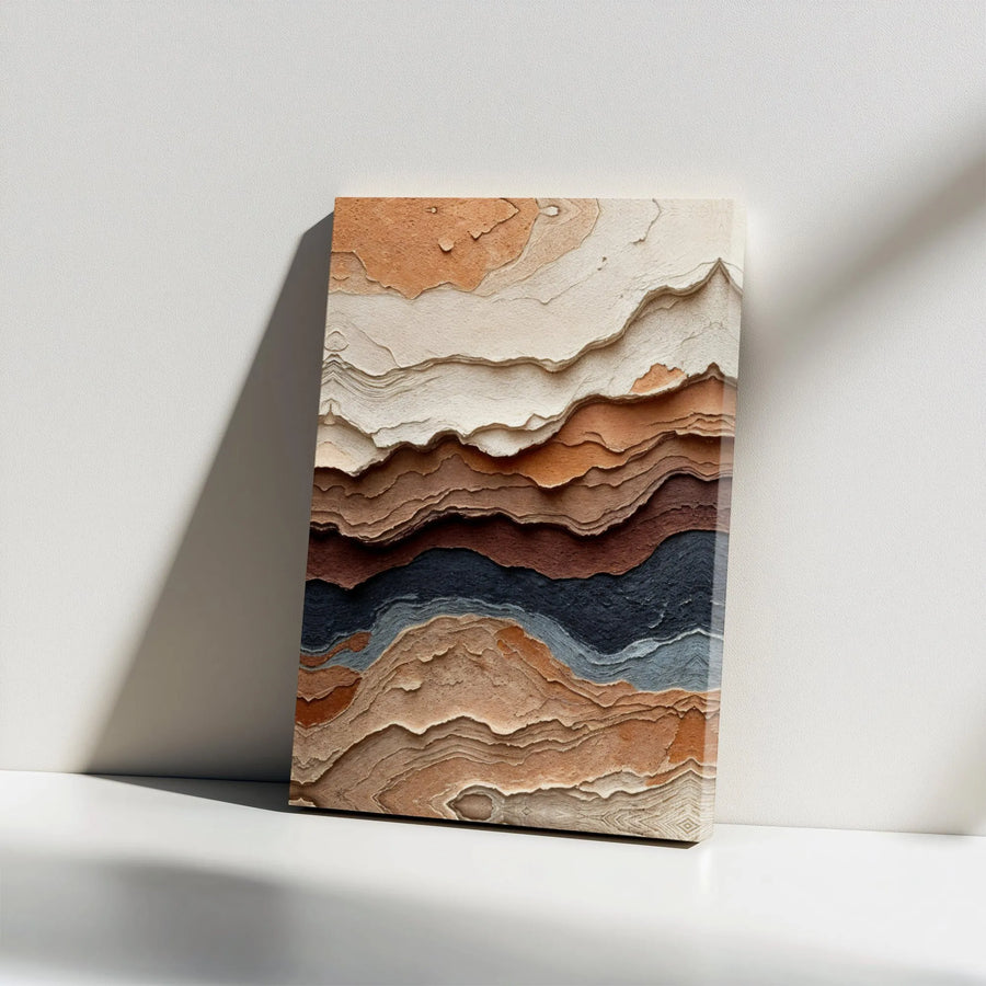 Abstract Earth Tone Canvas Wall Art | Layered Sedimentary Rock Texture | Premium Gallery Wrap Print | Modern Minimalist Home Office Decor