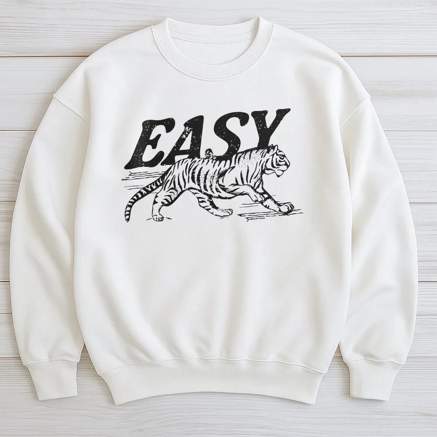 Easy Tiger Graphic Sweatshirt | Retro Wild Cat Print Crewneck | Premium Soft Cotton Blend | Aesthetic Unisex Gift for Animal Lovers