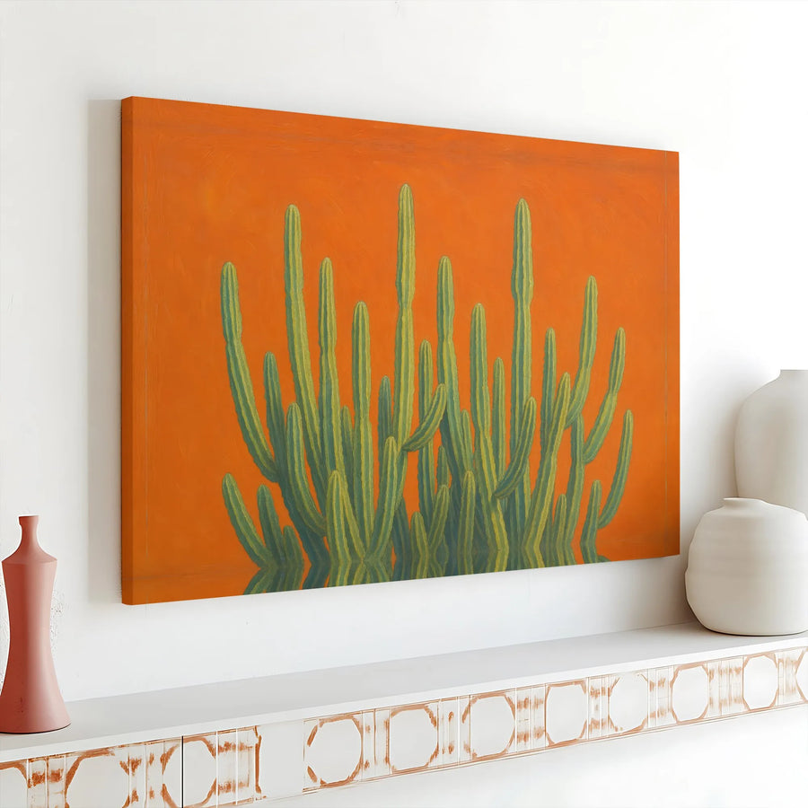 Desert Cactus Wall Art | Mid-Century Modern Botanical Print | 1.25" Premium Gallery Wrapped Canvas | Southwestern Home Decor Gift