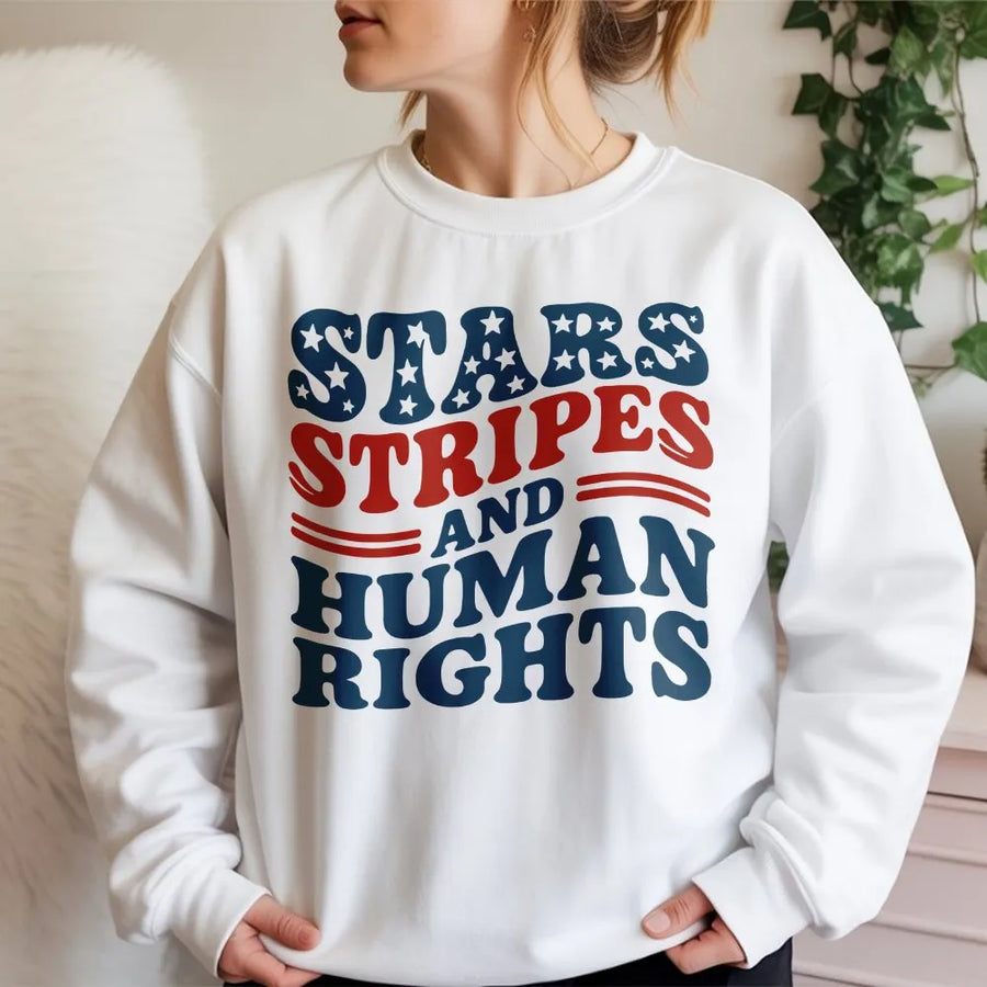 Stars Stripes And Human Rights Sweatshirt | Patriotic Activist Graphic | Premium Cotton Blend | Gift For Feminist Women And Men