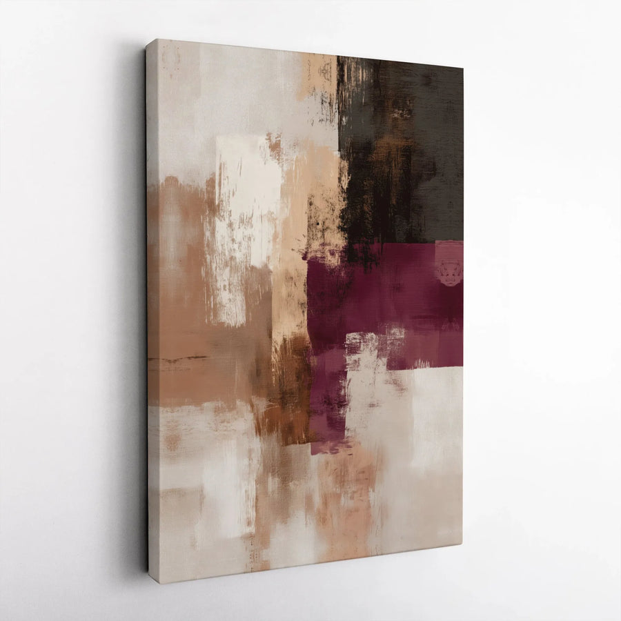 Abstract Canvas Wall Art | Neutral Burgundy Brown Brushstrokes | Premium Gallery Wrapped Print | Modern Minimalist Home Decor Gift