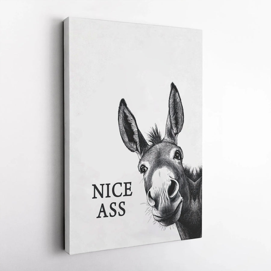 Nice Ass Donkey Wall Art | Funny Farmhouse Bathroom Decor | Premium Gallery Wrapped Canvas | Humorous Gift For Him Her