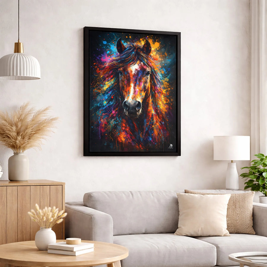 Colorful Horse Canvas Print | Abstract Paint Splatter Wall Art | Gallery Quality 1.25" Profile | Equestrian Lover Home Decor Gift