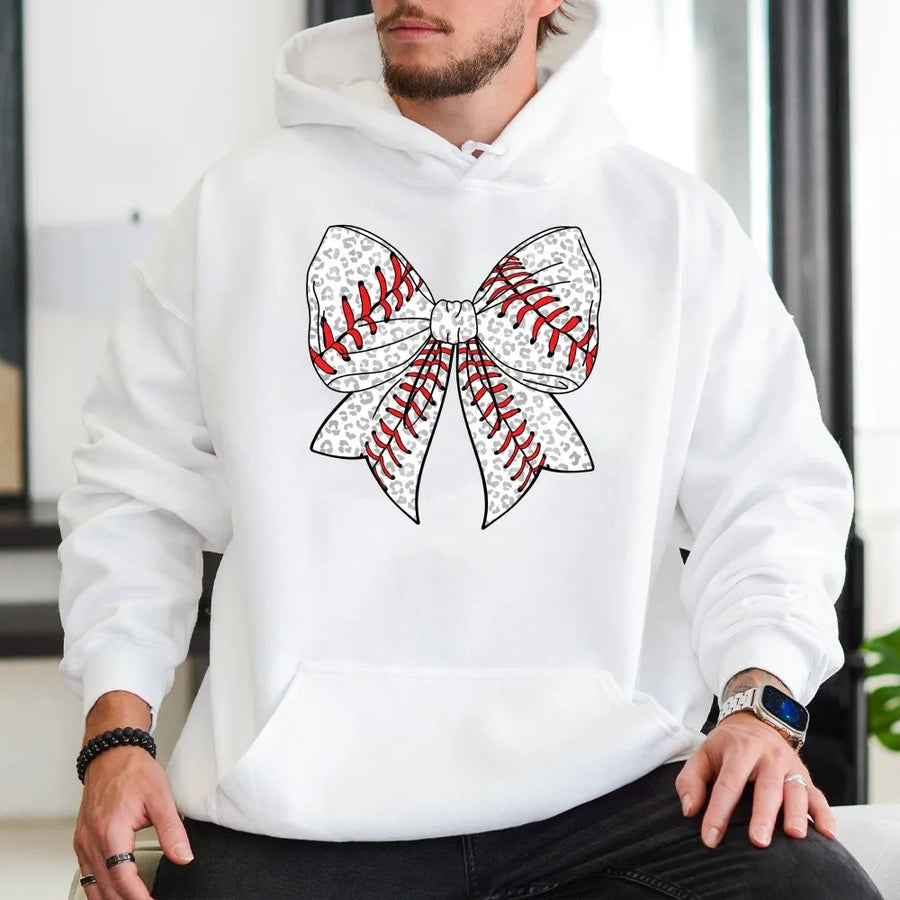Baseball Bow Hoodie | Leopard Print Game Day Graphic Tee | Premium Comfort Colors | Gift for Baseball Mom Sports Fan
