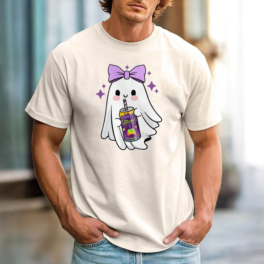 Cute Ghost Halloween T-Shirt | Kawaii Spooky Energy Drink Graphic | Premium Cotton Unisex Tee | Trendy Gift for Women & Girls