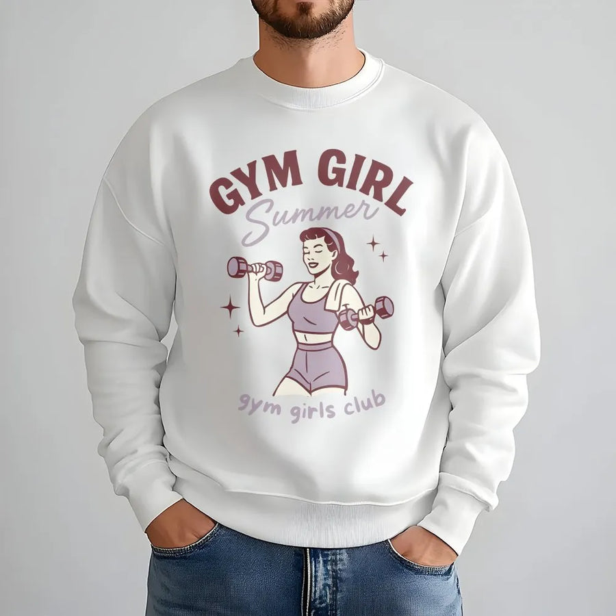 Gym Girl Summer Sweatshirt | Retro Pin-Up Lifting Graphic | Premium Cotton Workout Tee | Gift for Women Fitness Enthusiast