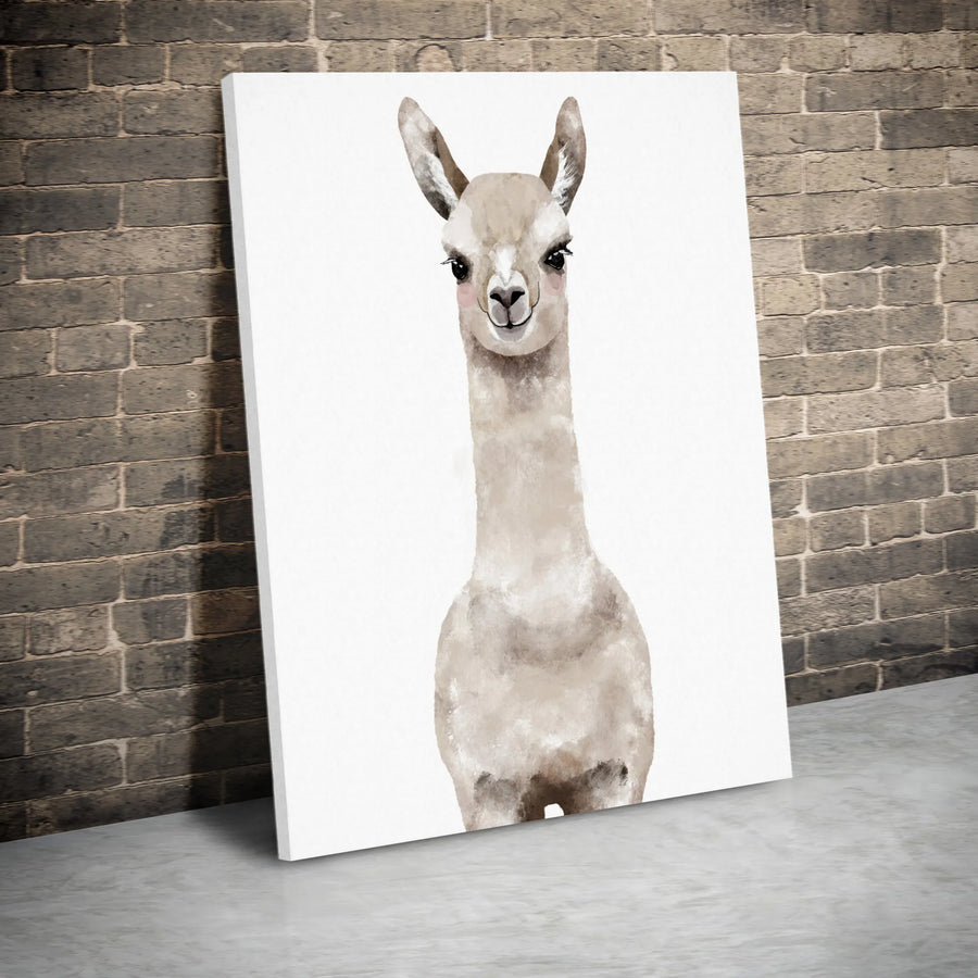 Cute Llama Vertical Canvas | Watercolor Animal Portrait | Premium Gallery Canvas | Nursery Wall Decor Gift