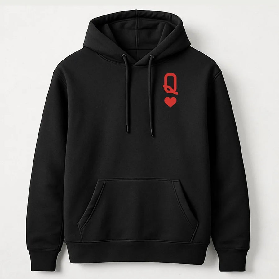 Queen Of Hearts Hoodie | Minimalist Left Chest Playing Card Design | Premium Cotton Blend | Gift For Her And Card Game Lovers