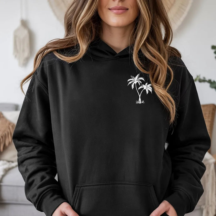 Palm Tree Graphic Hoodie | Minimalist Coastal Logo Design | Soft Cotton Blend Comfort | Unisex Beach Lover Gift