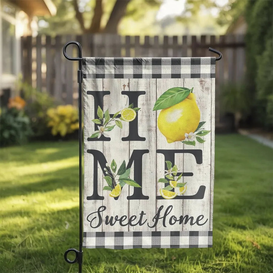 Farmhouse Lemon Garden Flag | Double Sided Home Sweet Home Decor | Weather Resistant Polyester | Summer Porch & Yard Decoration Gift