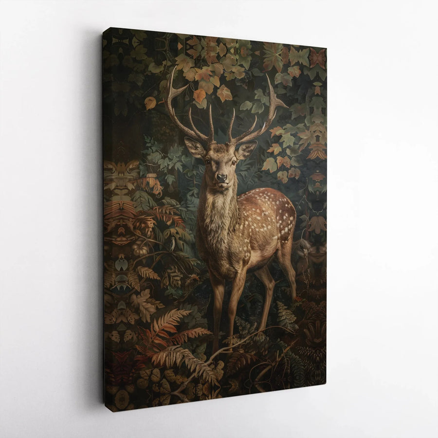 Vintage Deer Canvas Wall Art | Moody Forest Stag Painting | Premium Gallery Wrapped Print | Rustic Cabin Decor Hunter Gift