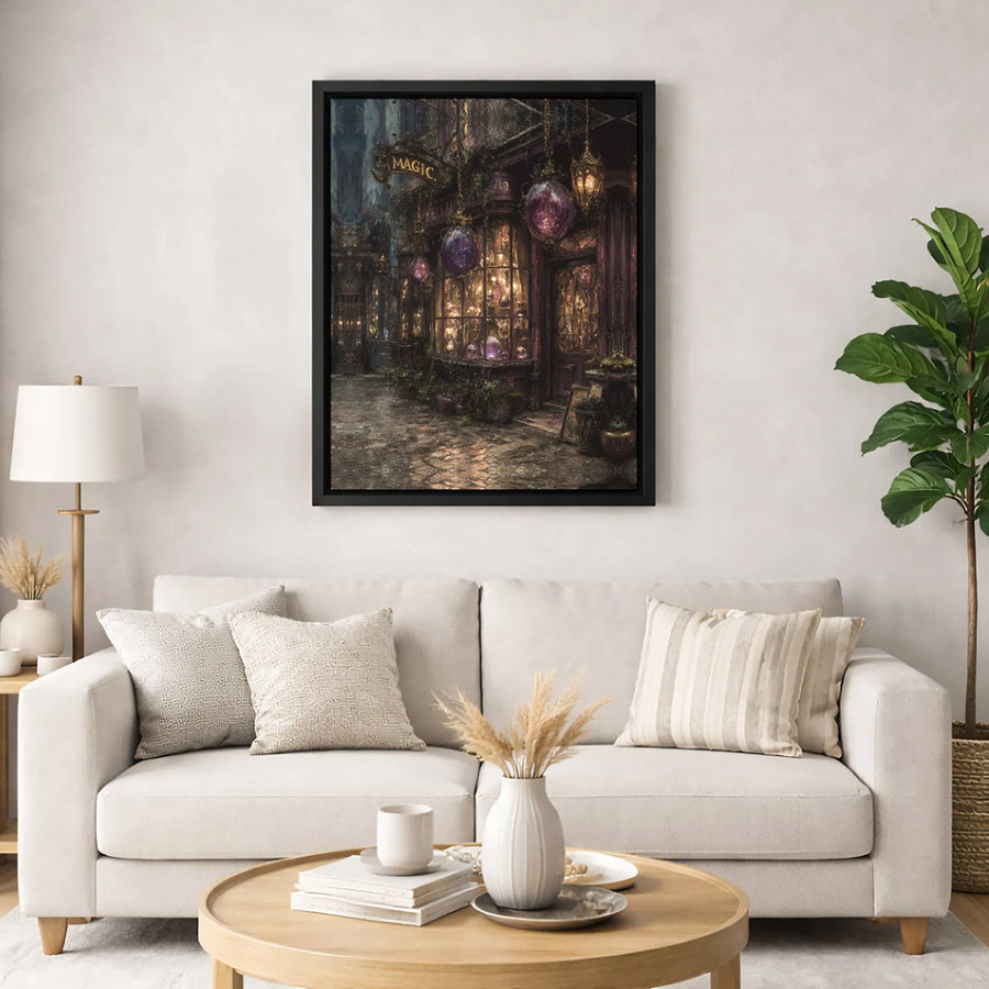 Magic Shop Canvas Print | Dark Academia Fantasy Wall Art | Gallery Quality Premium Decor | Enchanted Alleyway Gift for Book Lovers