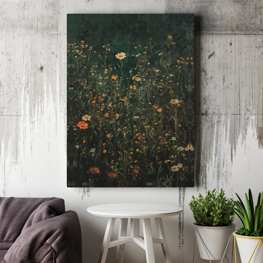 Dark Moody Wildflower Canvas Print | Botanical Meadow Wall Art | Gallery Wrapped Premium Material | Aesthetic Home Decor Gift for Nature Lovers