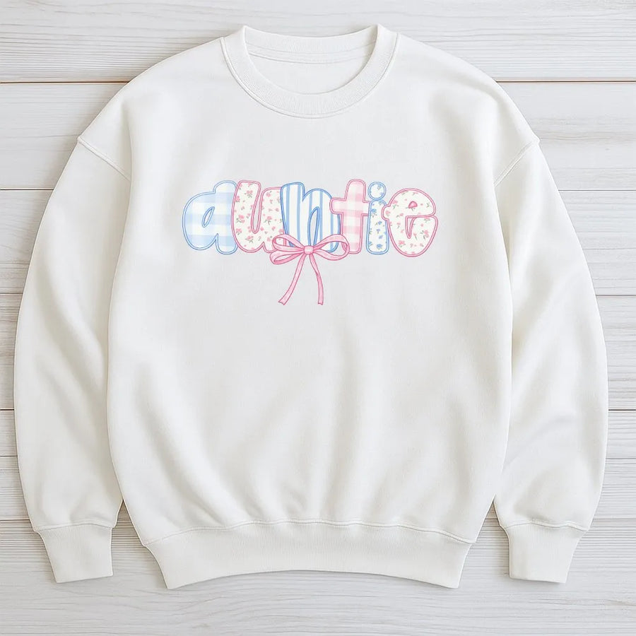 Auntie Sweatshirt | Coquette Bow Floral Graphic Design | Premium Cotton Blend | Best Gift For New Aunt or Pregnancy Announcement