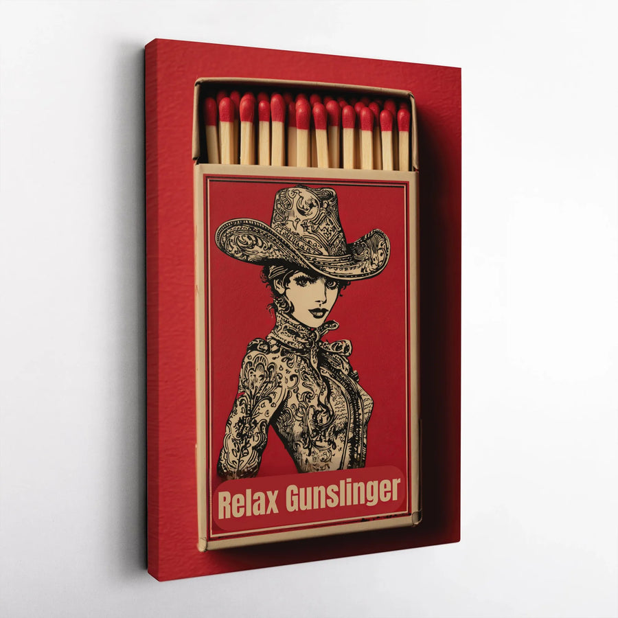 Cowgirl Wall Art Canvas | Vintage Western Matchbox Poster Print | 1.25 Inch Premium Gallery Wrap | Unique Southwestern Home Decor Gift