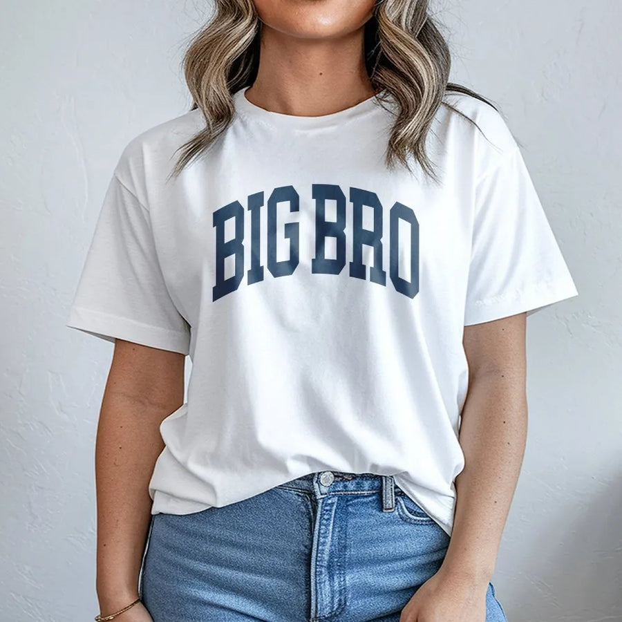 Big Brother T-Shirt | Varsity Athletic Font Text | Premium Soft Cotton | New Sibling Announcement Gift For Toddler And Kids