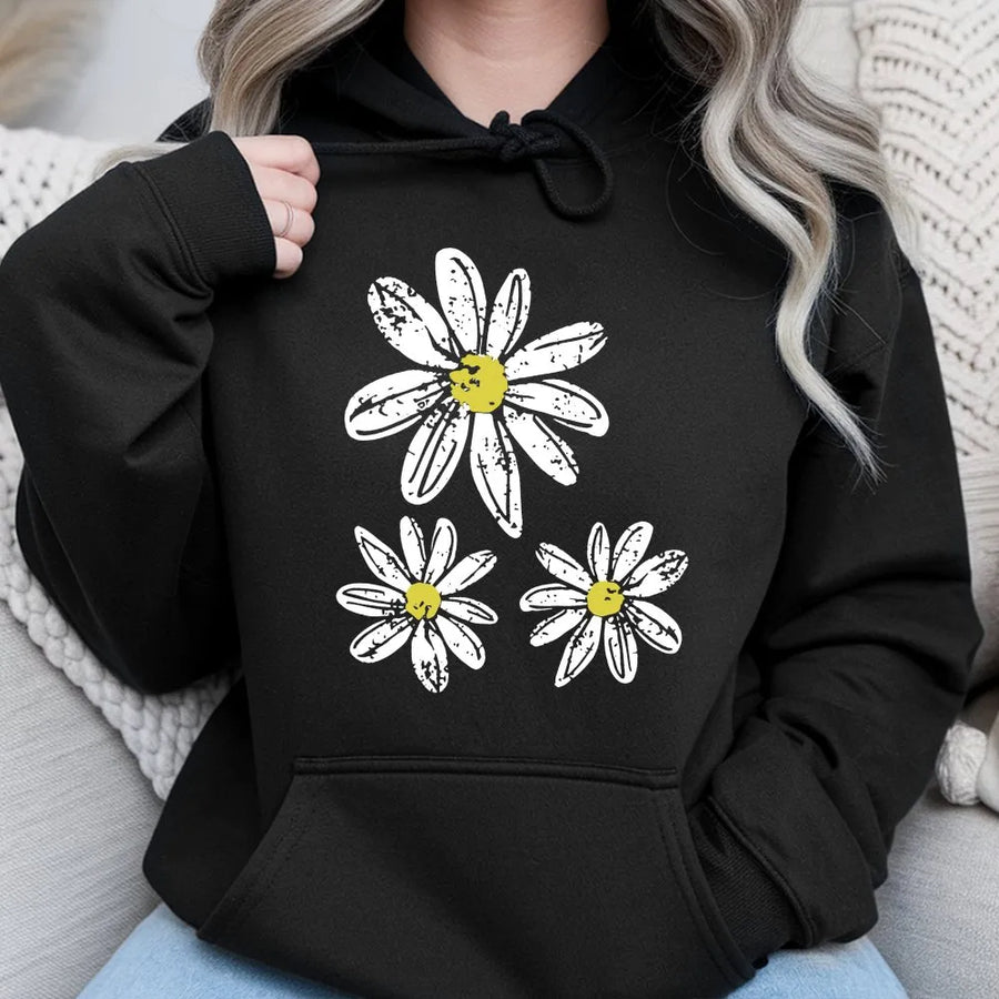 Daisy Hoodie | Vintage Boho Flower Graphic | Soft Cotton Blend Pullover | Unisex Aesthetic Clothing Gift