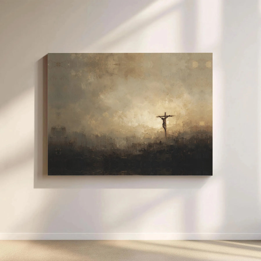 Jesus Crucifixion Canvas Wall Art | Abstract Jesus on the Cross Painting | Premium Gallery Wrapped Print | Christian Home Decor Gift for Believer