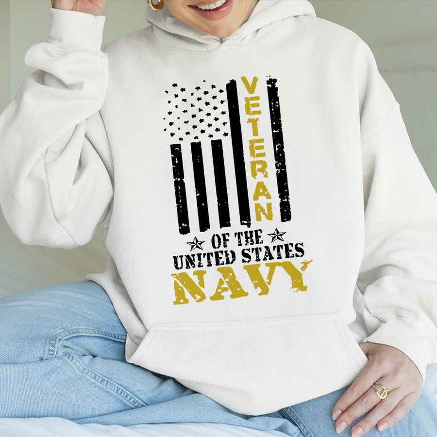 US Navy Veteran Hoodie | Distressed American Flag Military Design | Premium Cotton-Blend | Patriotic Gift for Retired Navy Sailors