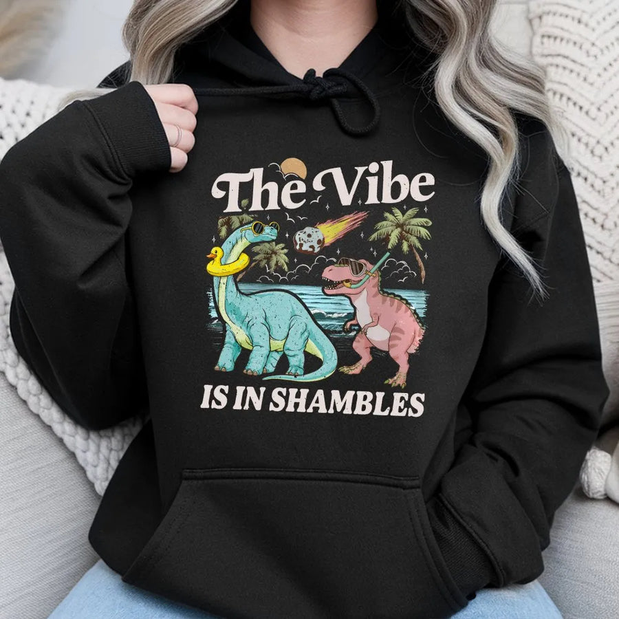 The Vibe Is In Shambles Hoodie | Funny Retro Dinosaur Meteor Design | Soft Comfort Colors Cotton | Sarcastic Mental Health Gift