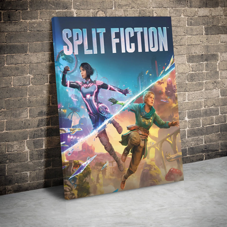 Split Fiction Fantasy Sci-Fi Canvas Wall Art | Dual Worlds Contrast Print | Premium 1.25" Gallery Wrap | Gamer Room & Home Decor Gift