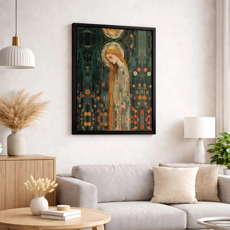 Art Nouveau Woman Wall Art | Floral Mosaic Portrait Canvas Print | Gallery-Quality 1.25 Inch Profile | Sophisticated Home Decor Gift