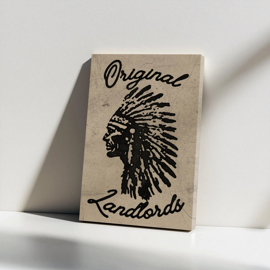 Original Landlords Vertical Canvas | Vintage Native American Chief Silhouette | Premium Thick Gallery Wrap | Indigenous History Wall Art Gift