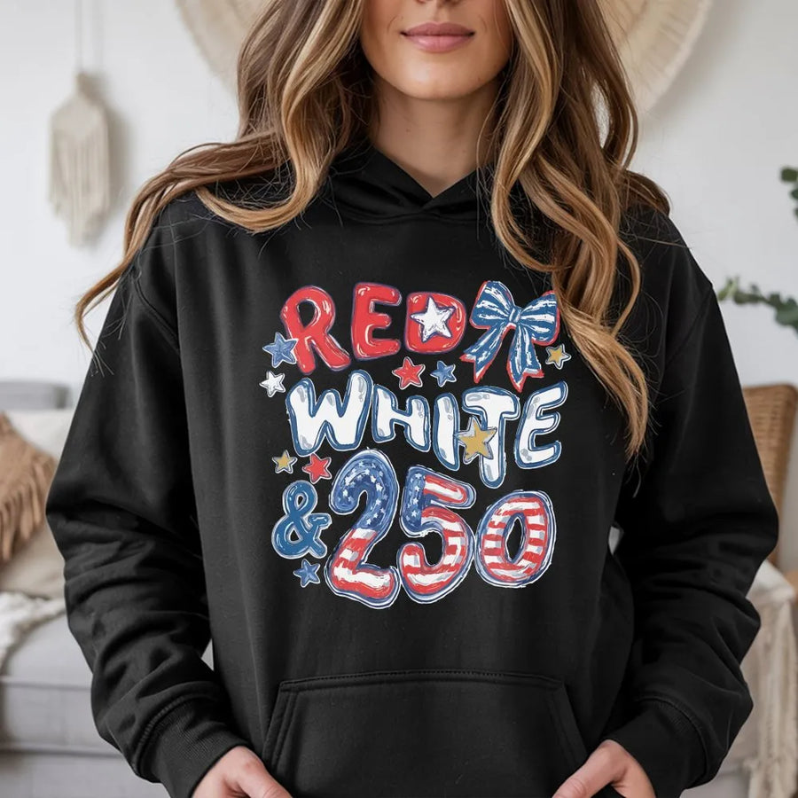 250th Anniversary Hoodie | Red White and 250 USA Flag Graphic | Soft Cotton Blend | Fourth of July Patriotic Gift for Men Women