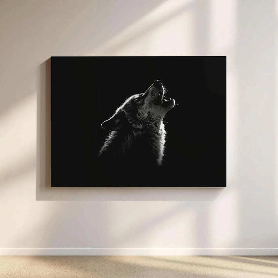 Howling Wolf Wall Art | Black and White Nature Canvas | 1.25-Inch Gallery Wrap Print | Modern Home Office Decor Gift