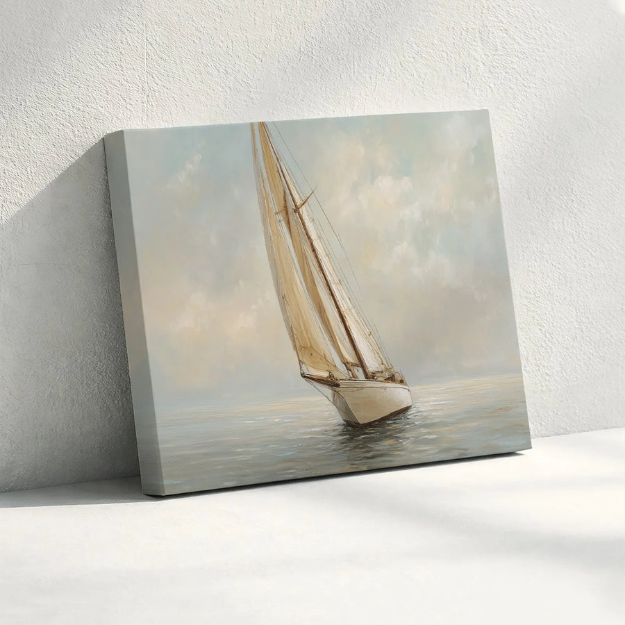 Sailboat Canvas Wall Art | Vintage Seascape Painting Style Print | Premium 1.25" Thick Canvas | Coastal Home Decor Gift for Sailor