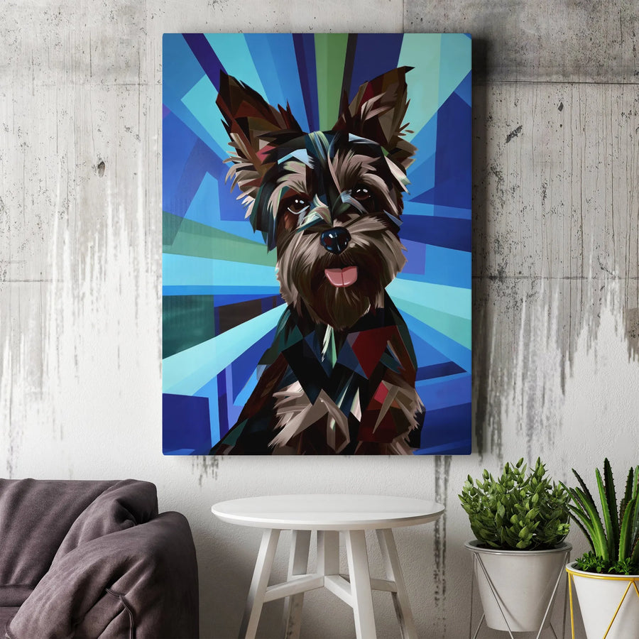 Yorkshire Terrier Canvas Wall Art | Geometric Dog Portrait | Thick Gallery Wrapped Canvas | Premium Gift for Dog Lovers
