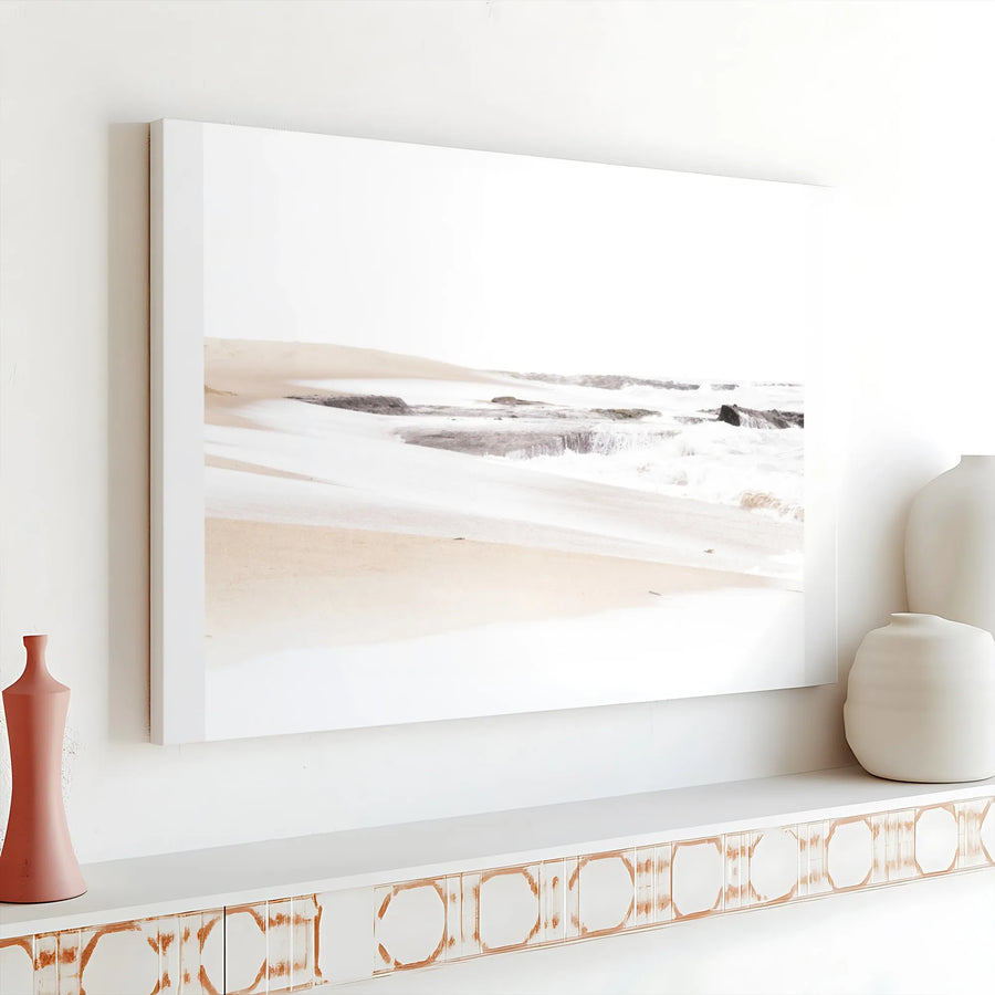 Minimalist Seascape Canvas Wall Art | Neutral Beach Photography Print | Premium Gallery Wrapped Canvas | Modern Coastal Home Decor Gift
