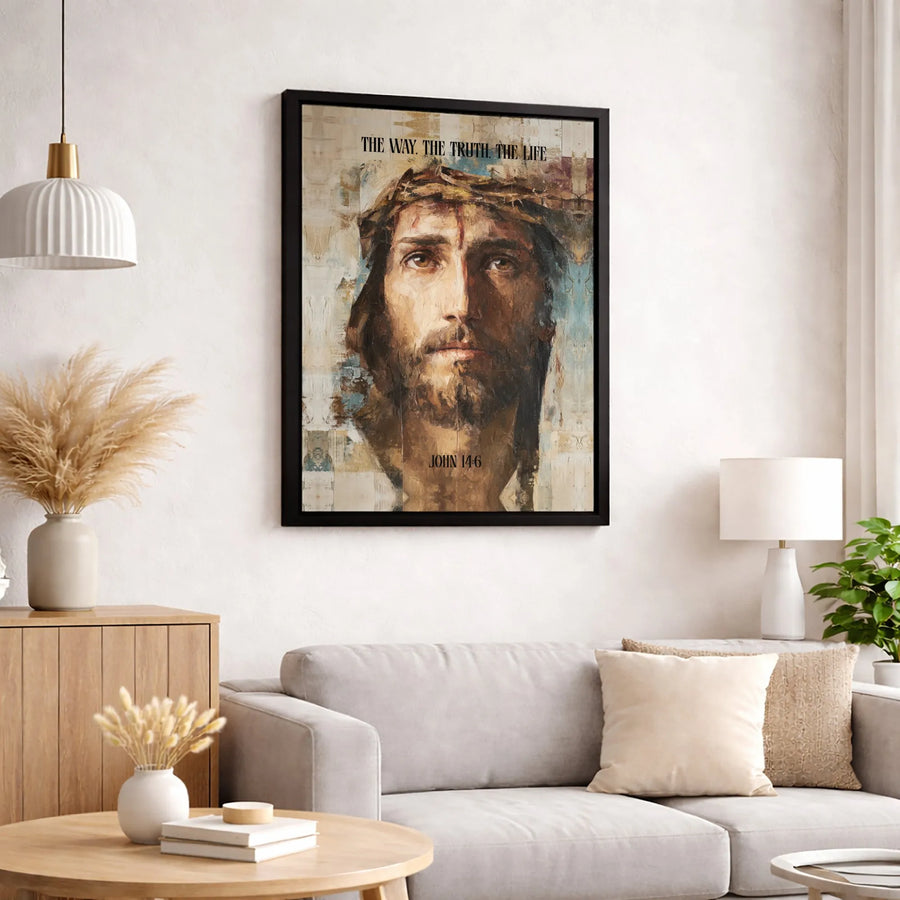 Jesus Canvas Wall Art | John 14:6 The Way The Truth The Life | Premium Gallery Wrap Decor | Christian Religious Gift For Home And Church