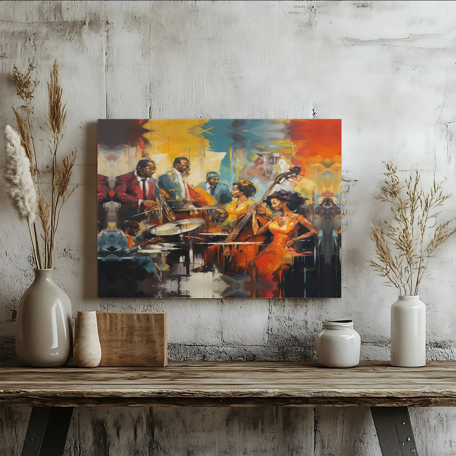 Jazz Club Canvas Wall Art | Abstract African American Musicians Painting | Premium 1.25" Thick Gallery Wrap | Music Lover Gift & Soulful Home Decor
