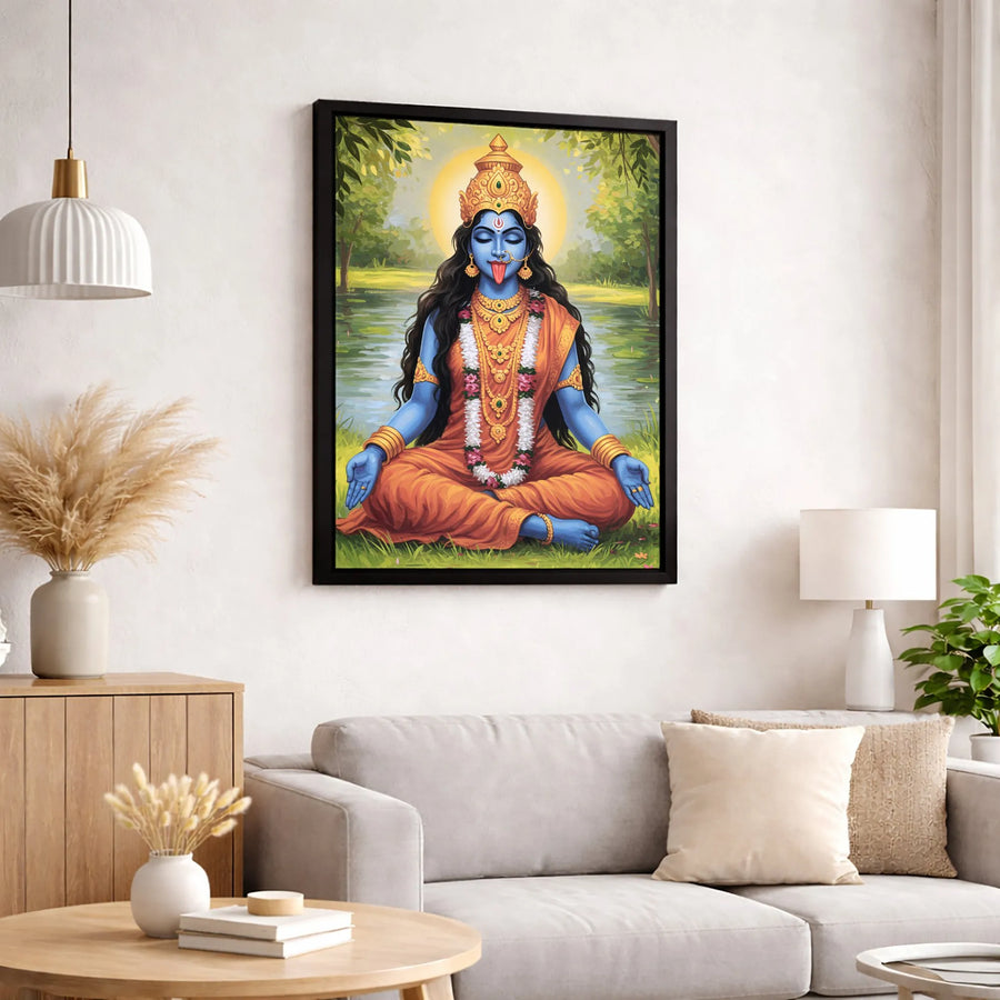 Goddess Kali Canvas Wall Art | Meditating Hindu Deity Spiritual Print | Premium Fade-Resistant Gallery Wrap | Sacred Home Decor Gift