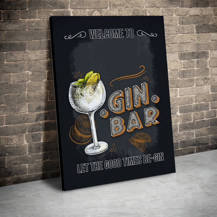 Vintage Gin Bar Canvas Print | Chalkboard Style Gin & Tonic Art | Premium Gallery Wrap Canvas | Home Bar & Kitchen Decor Gift