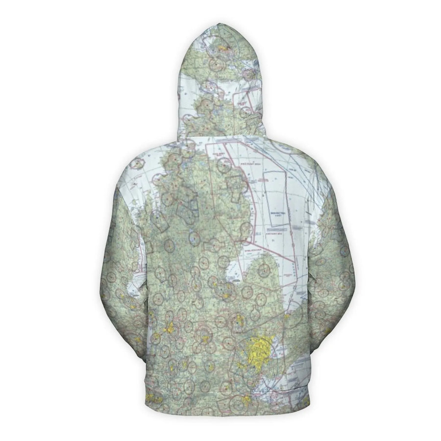 Aeronautical Sectional Chart 3D Hoodie | VFR Flight Map All-Over Print | Premium Brushed Fleece Lining | Pilot Gift for Aviation Enthusiasts