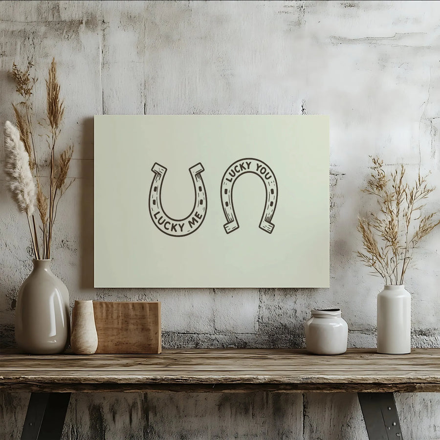 Lucky Horseshoe Canvas Wall Art | Lucky Me Lucky You Minimalist Design | Premium Gallery Wrap 1.25" Depth | Charming Home Decor Gift for Couples