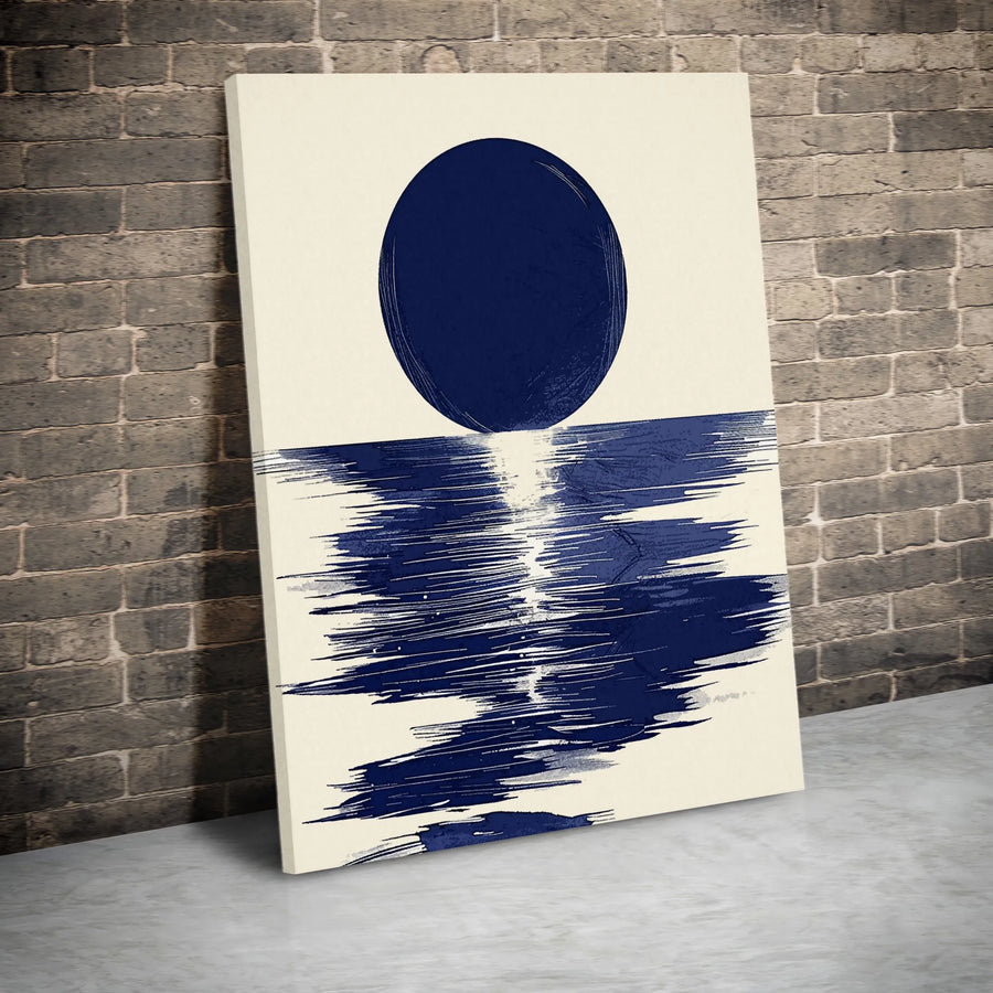 Abstract Blue Moon Wall Art | Modern Minimalist Ocean Reflection Print | Premium 1.25-Inch Gallery Canvas | Serene Home Decor Gift
