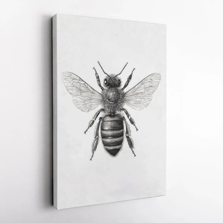 Honey Bee Wall Art Canvas | Vintage Scientific Illustration Sketch | Premium Gallery Wrapped Print | Nature Lover Home Decor Gift