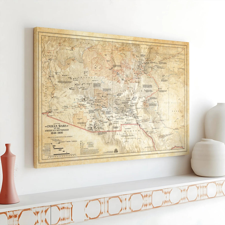 Indian Wars Map Of The American Southwest 1846-1900 | Vintage Historical Cartography | Premium Gallery-Wrap Canvas | Unique Gift For History Buffs