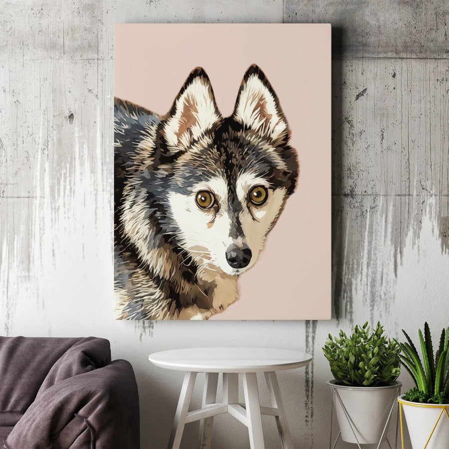 Husky Dog Wall Art Canvas | Artistic Animal Portrait With Big Eyes | Premium 1.25 Inch Gallery Wrap | Gift For Dog Lovers & Pet Decor