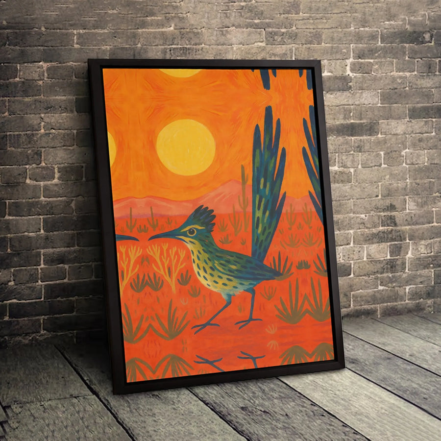 Southwestern Roadrunner Wall Art | Desert Landscape Canvas Print | Premium Gallery-Wrapped Decor | Vibrant Boho Home Gift